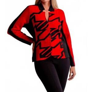 NEW ALISON SHERI star pattern knitted jacket in black/red